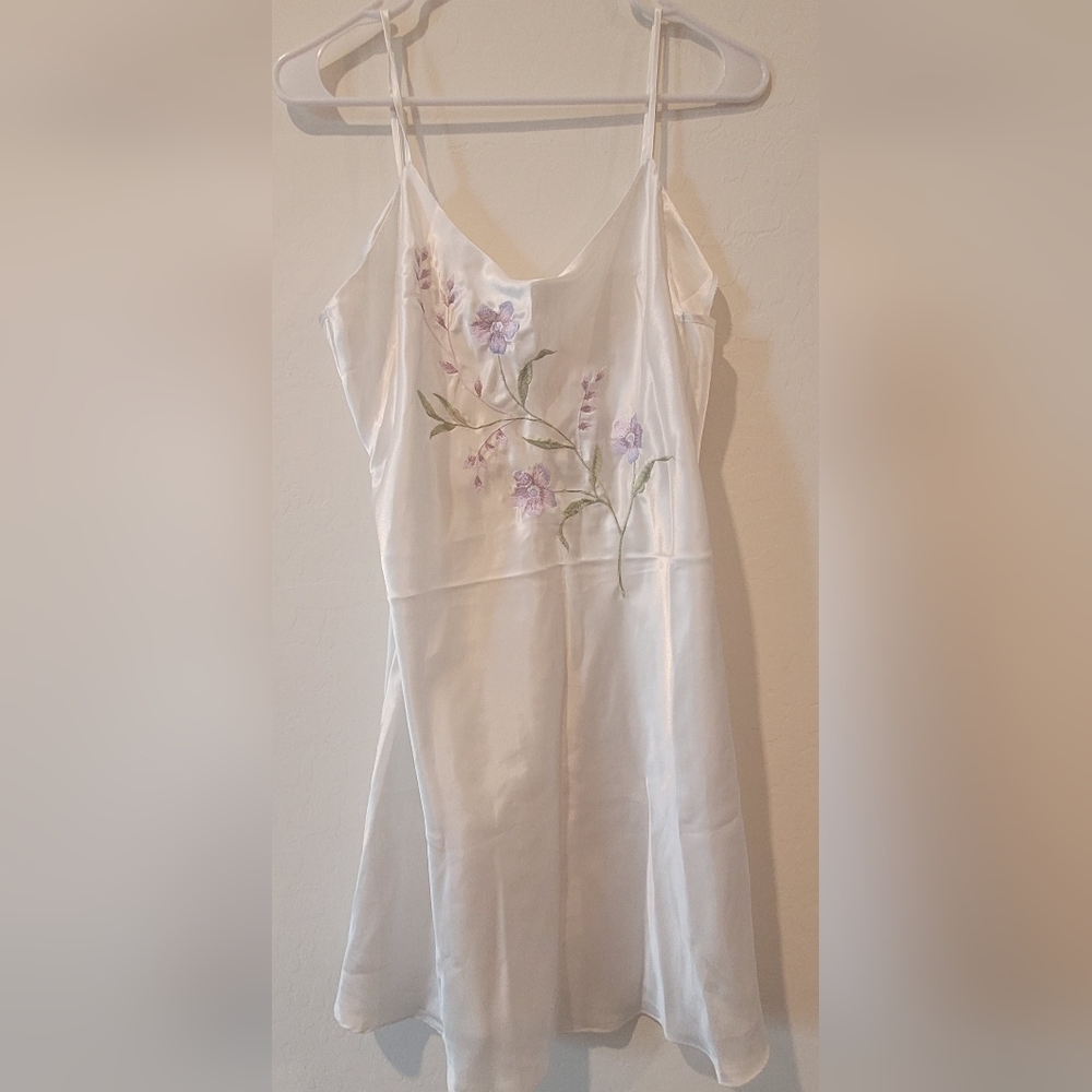 Private Luxuries Purple and White Sheer Chemise with Floral Embroidery